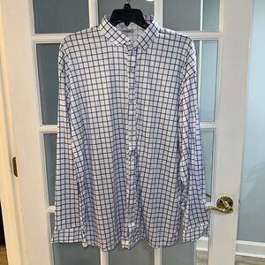 Collars and Co Polo Shirt Mens Sz 3XL White Plaid Stretch Spread Dress Collar